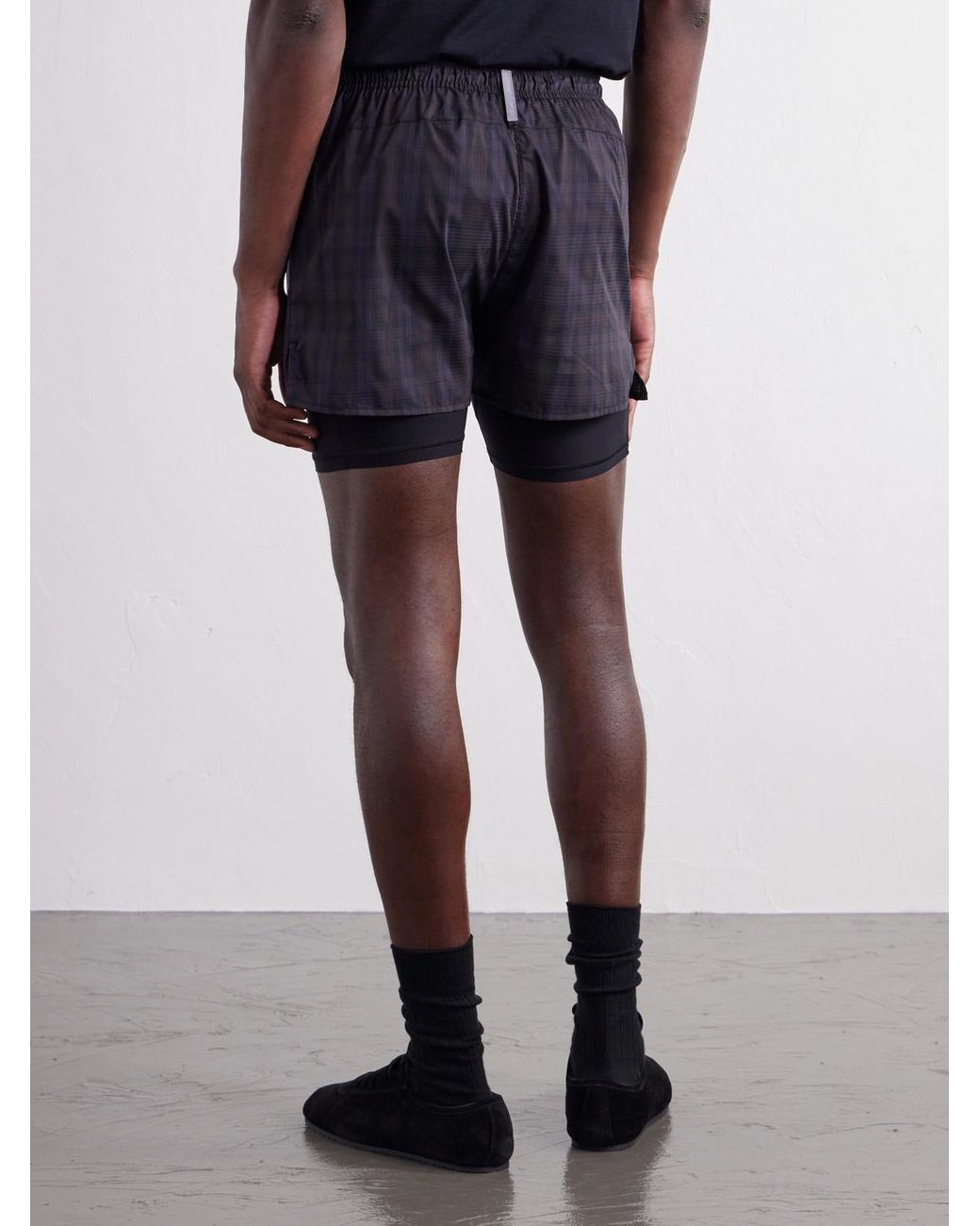 Literary Sport Blue Myles Layered Checked Shell And Stretch-Jersey Running Shorts for men