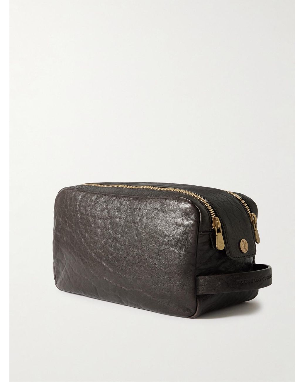 Brunello Cucinelli Black Textured-Leather Wash Bag for men