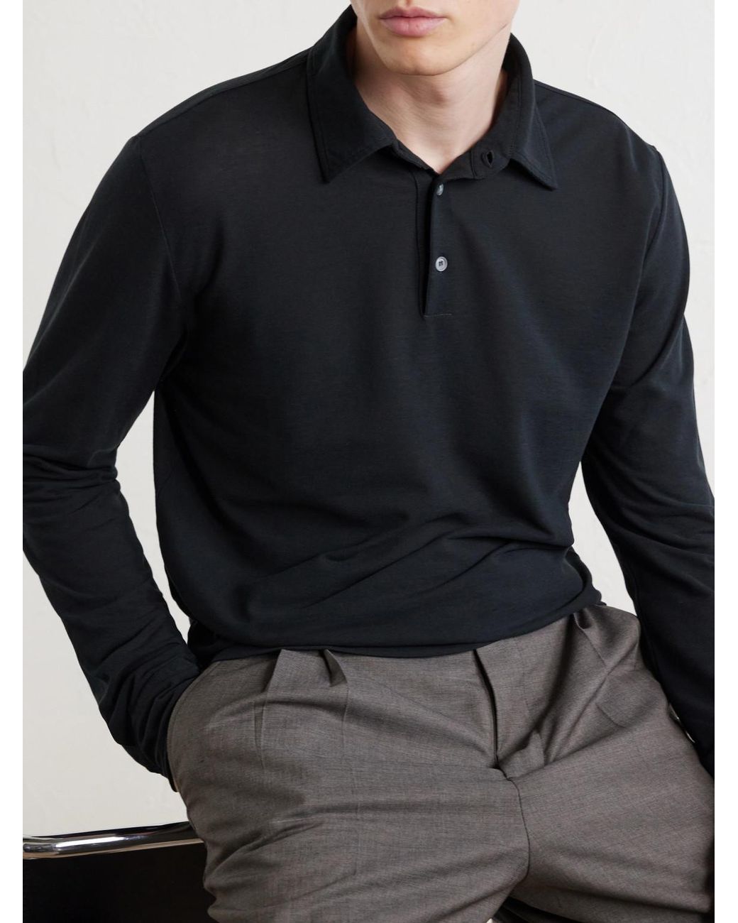 Slowear Black Zanone Slim-Fit Flexwool Polo Shirt for men