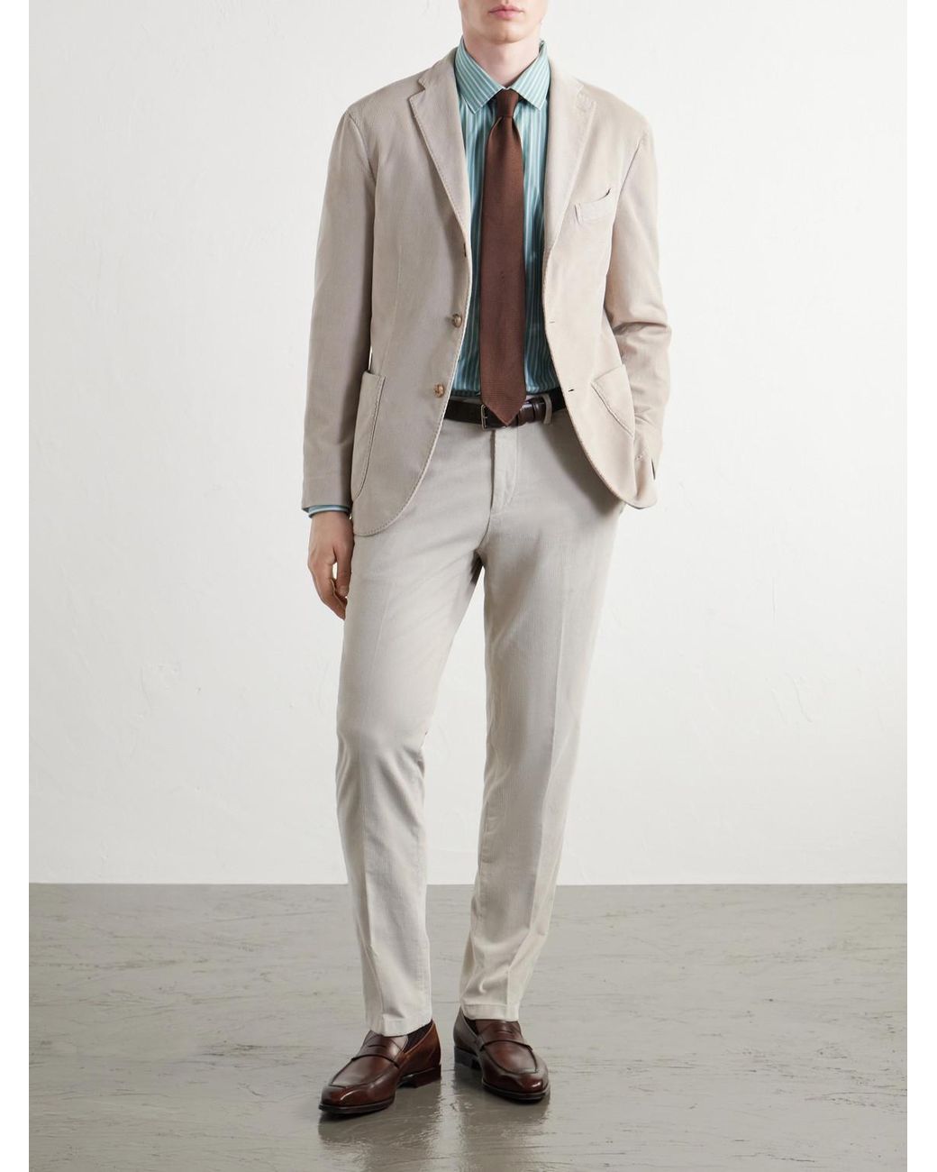 Boglioli White Straight-Leg Cotton-Blend Corduroy Suit Trousers for men