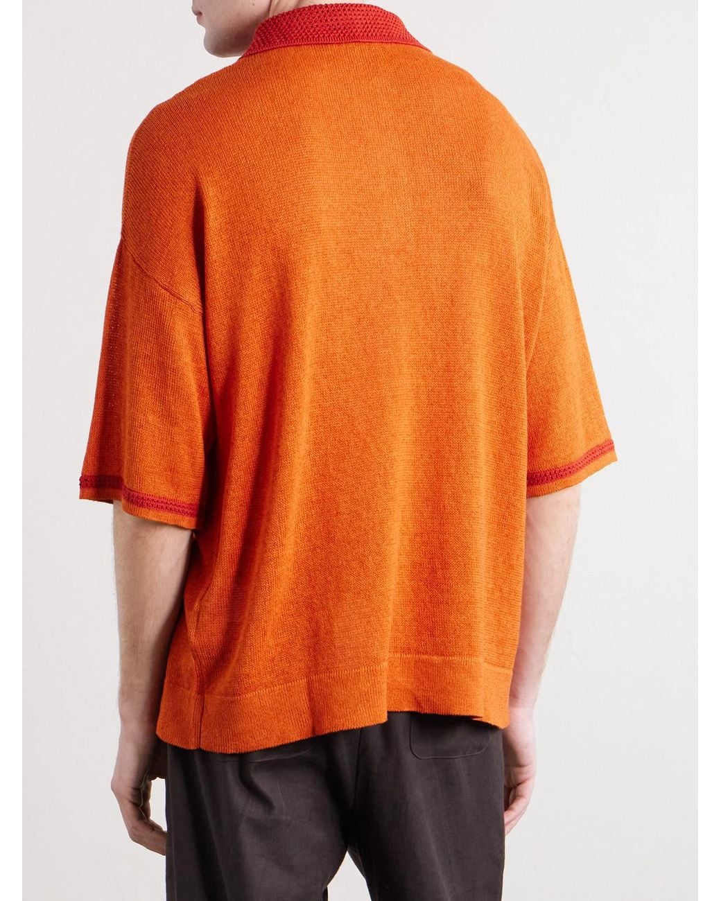 A Kind Of Guise Orange Open-knit Organic Cotton And Linen-blend Polo Shirt for men