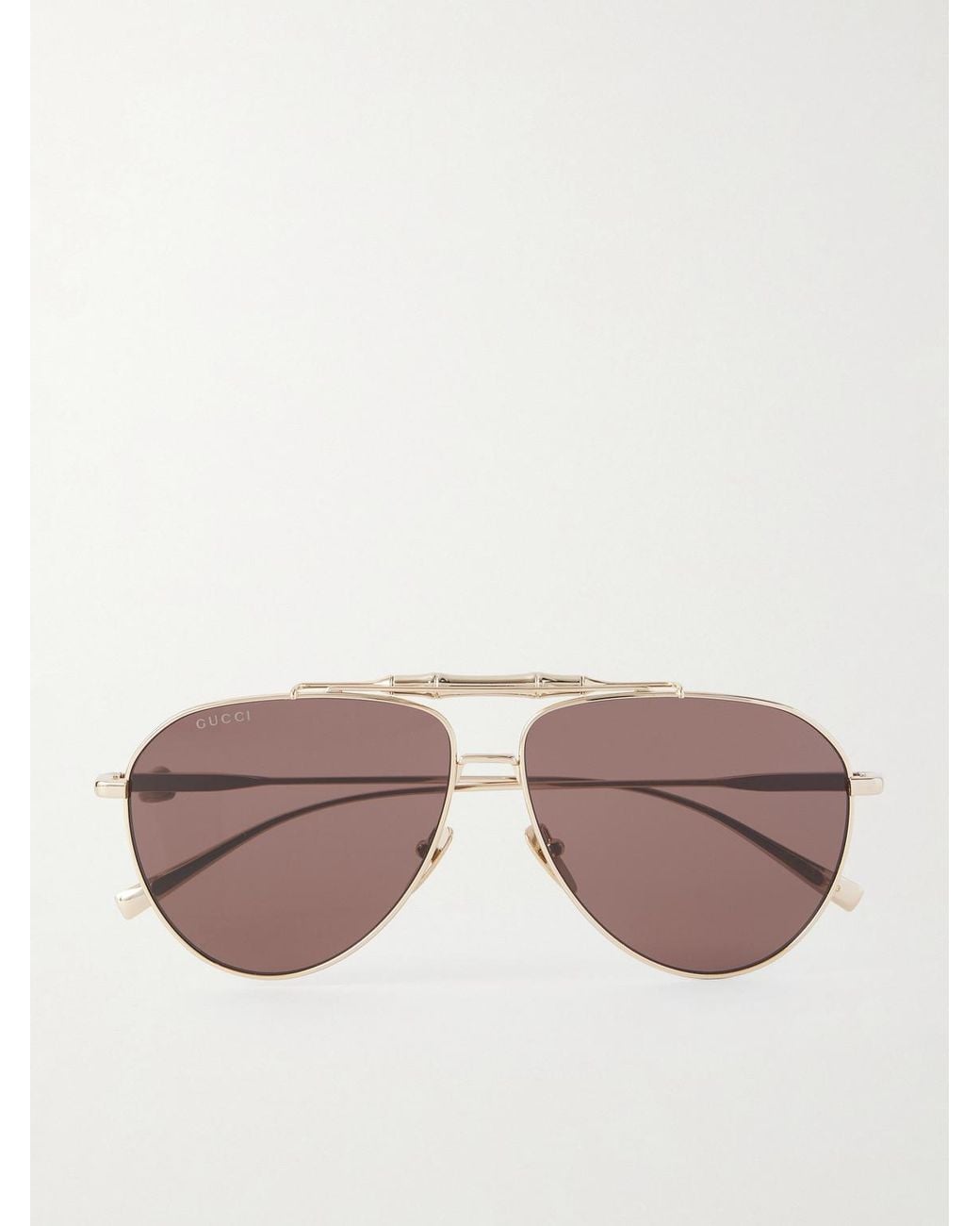 Gucci Metallic Bamboo Double-Bridge Aviator-Style-Tone Sunglasses for men