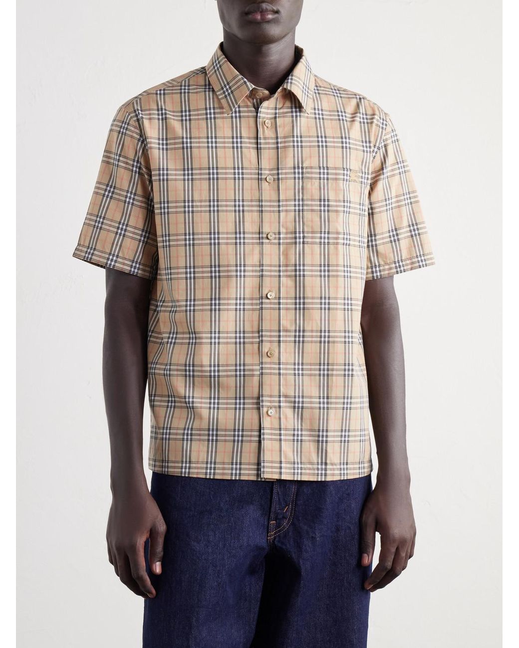 Burberry Natural Checked Cotton-Poplin Shirt for men
