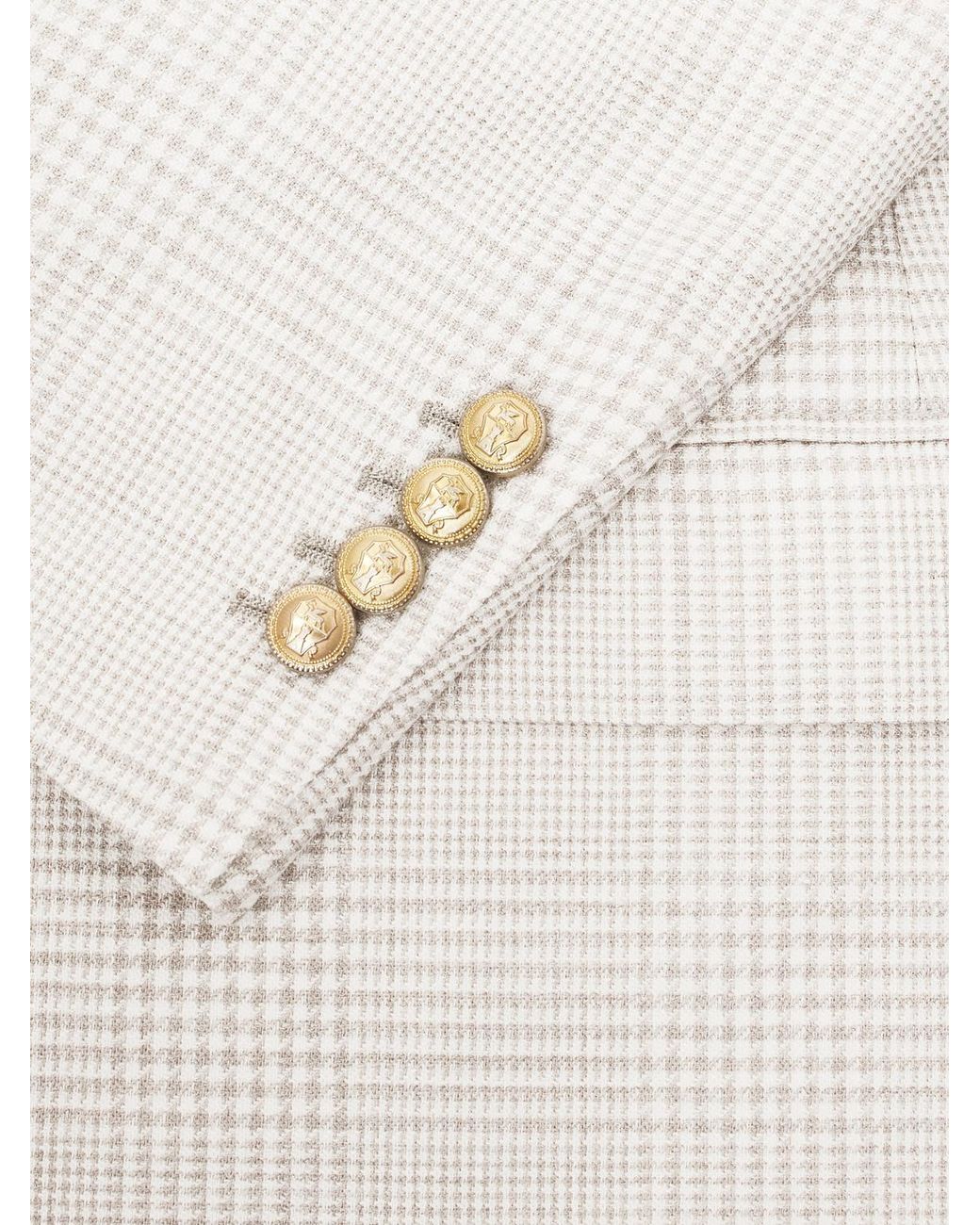 Brunello Cucinelli Natural Double-breasted Prince Of Wales Checked Wool-blend Blazer for men