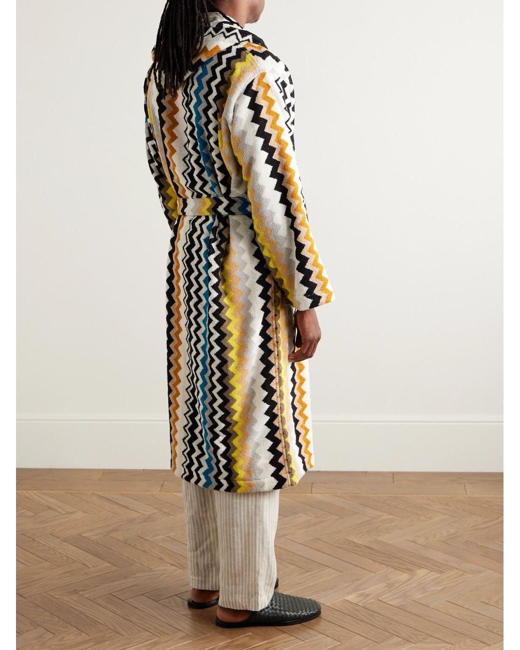Missoni Blue Curt Striped Cotton-Terry Jacquard Hooded Robe for men
