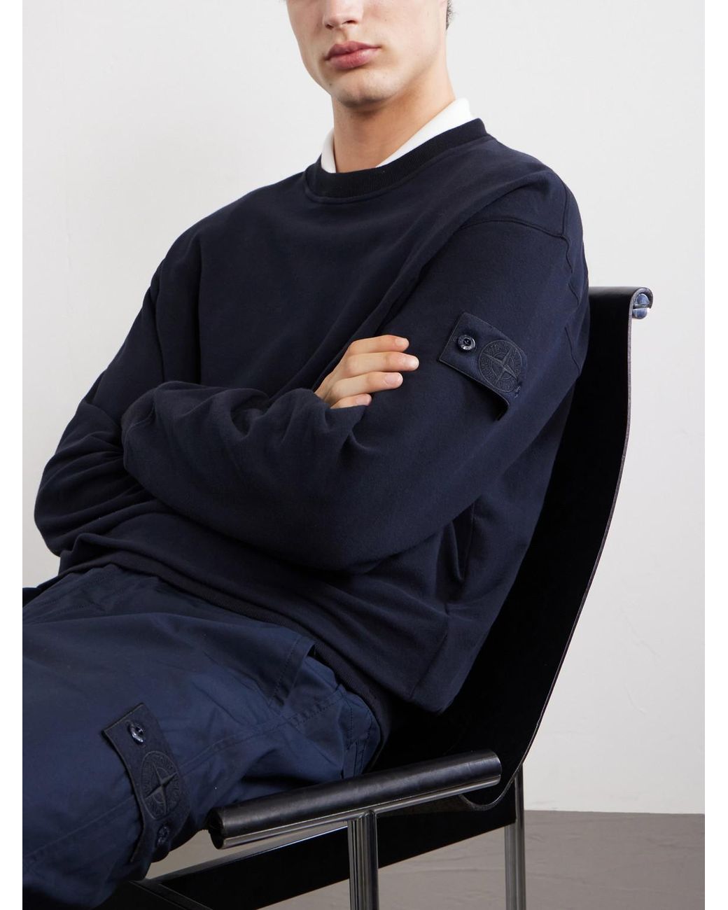 Stone Island Blue Ghost Logo-Appliquéd Stretch Cotton-Jersey Sweatshirt for men