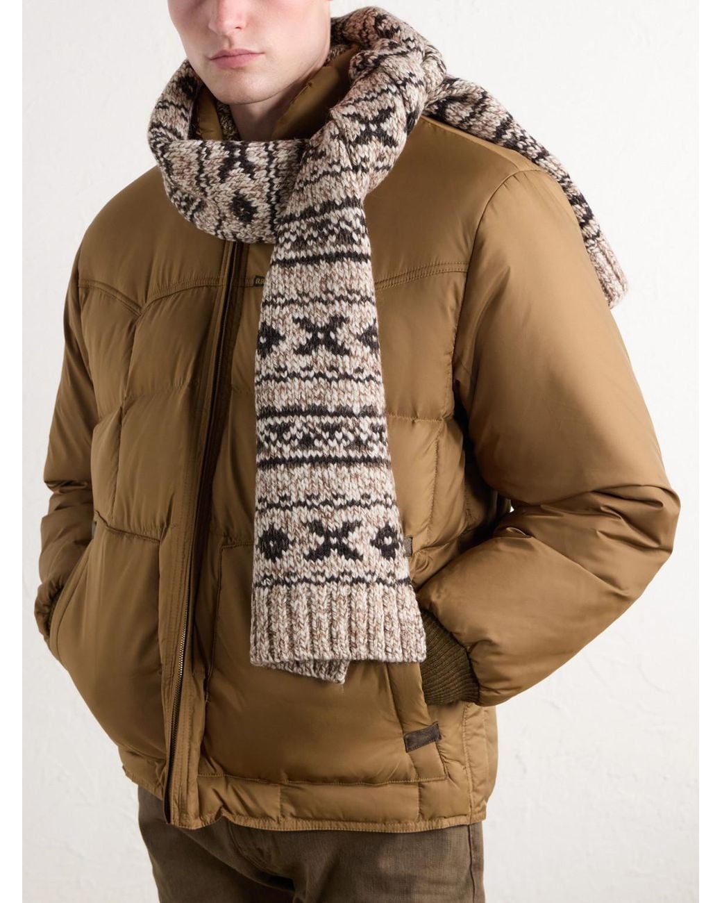 RRL Brown Fair Isle Wool-Blend Jacquard Scarf for men