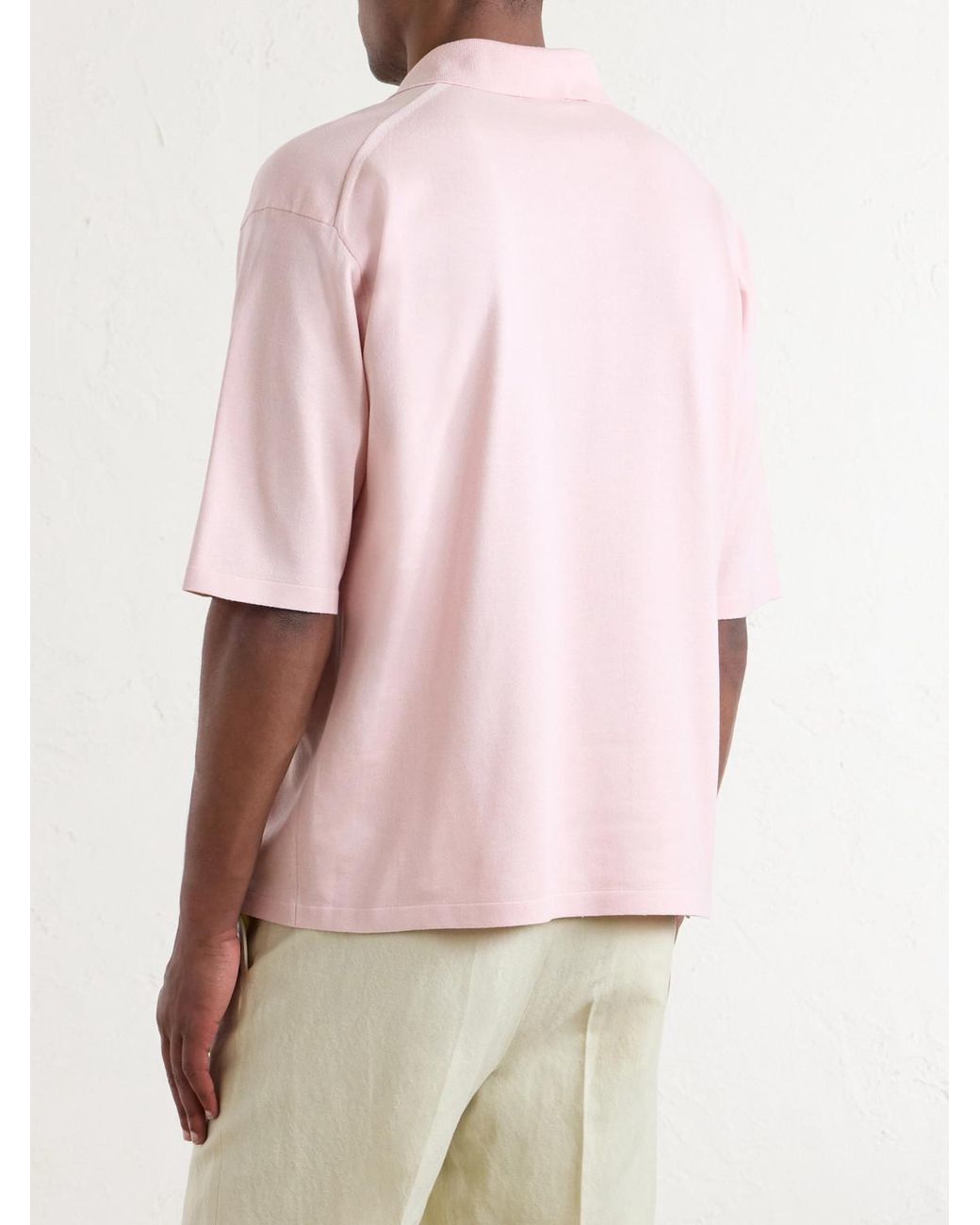 Auralee Pink Knitted Silk Polo Shirt for men