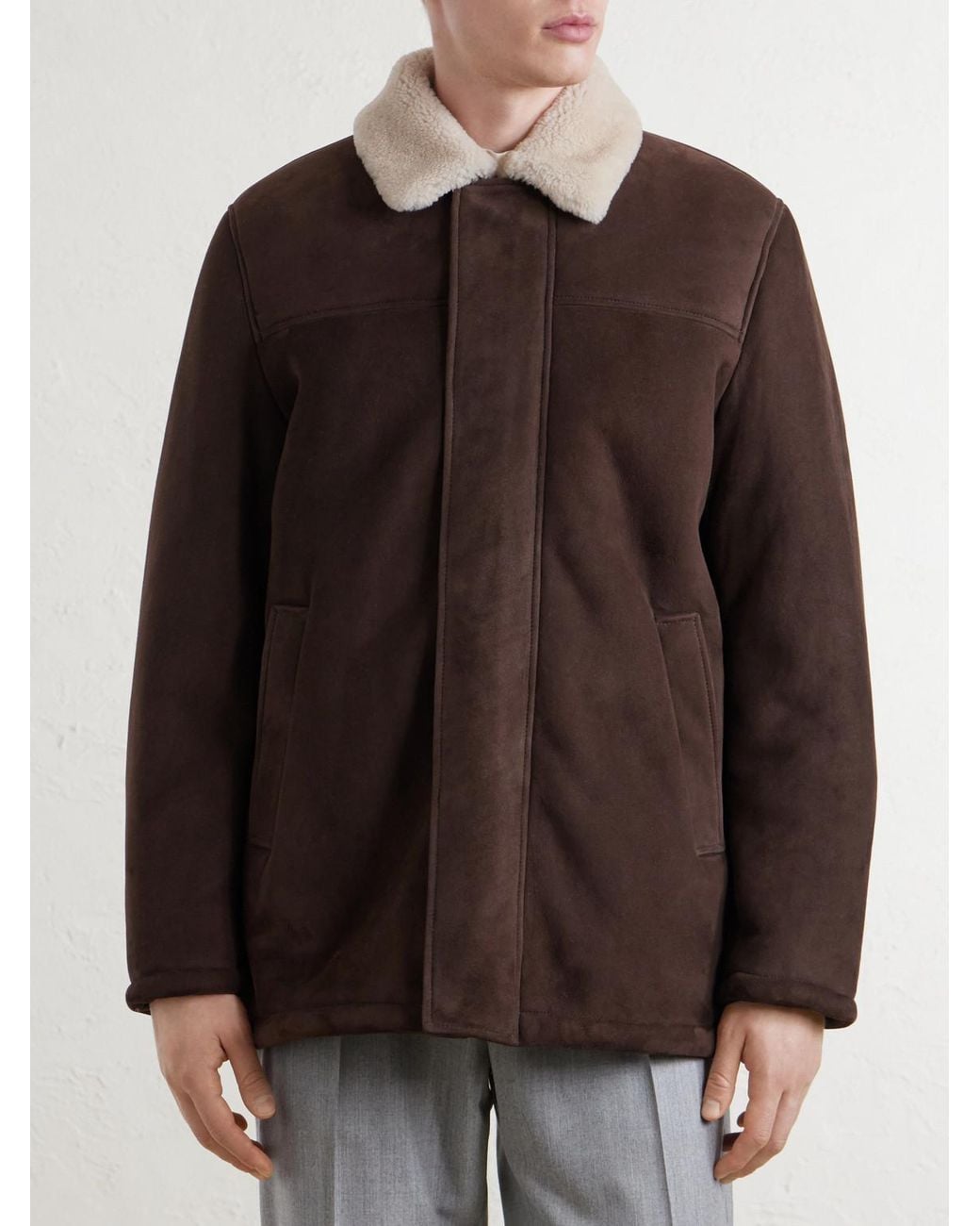 Canali Brown Shearling-Trimmed Suede Jacket for men