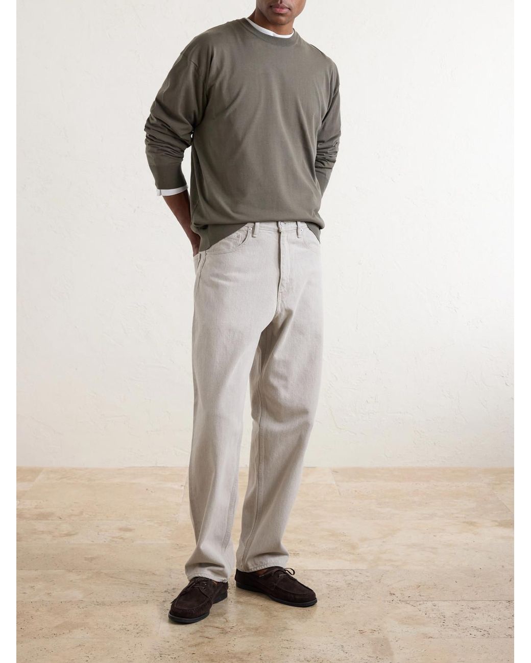 Auralee Gray Luster Knitted T-Shirt for men