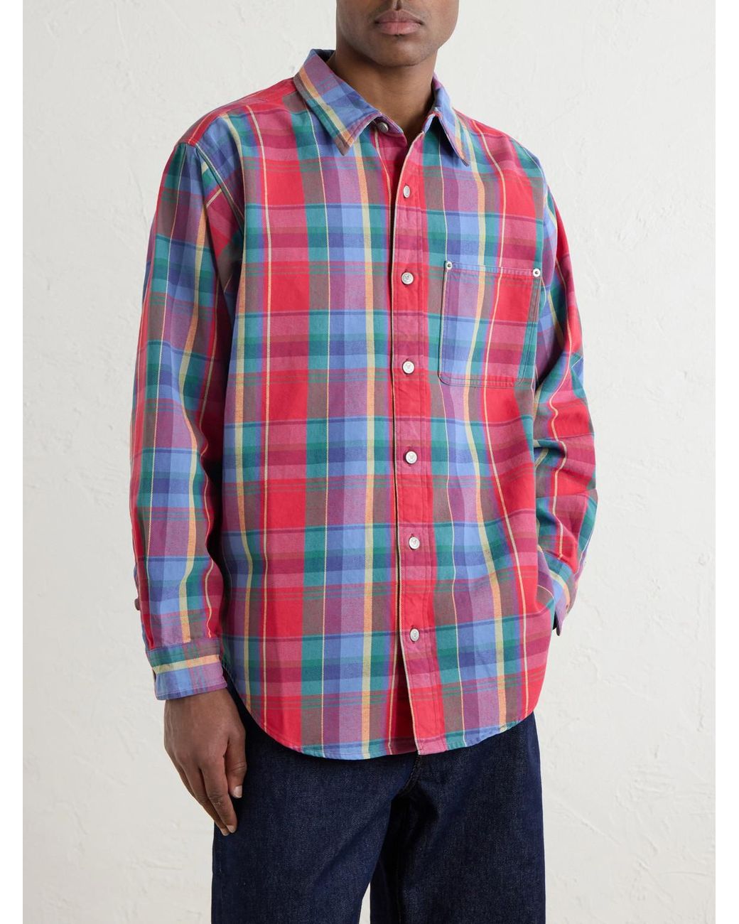 Aimé Leon Dore Red Checked Cotton-Twill Shirt for men
