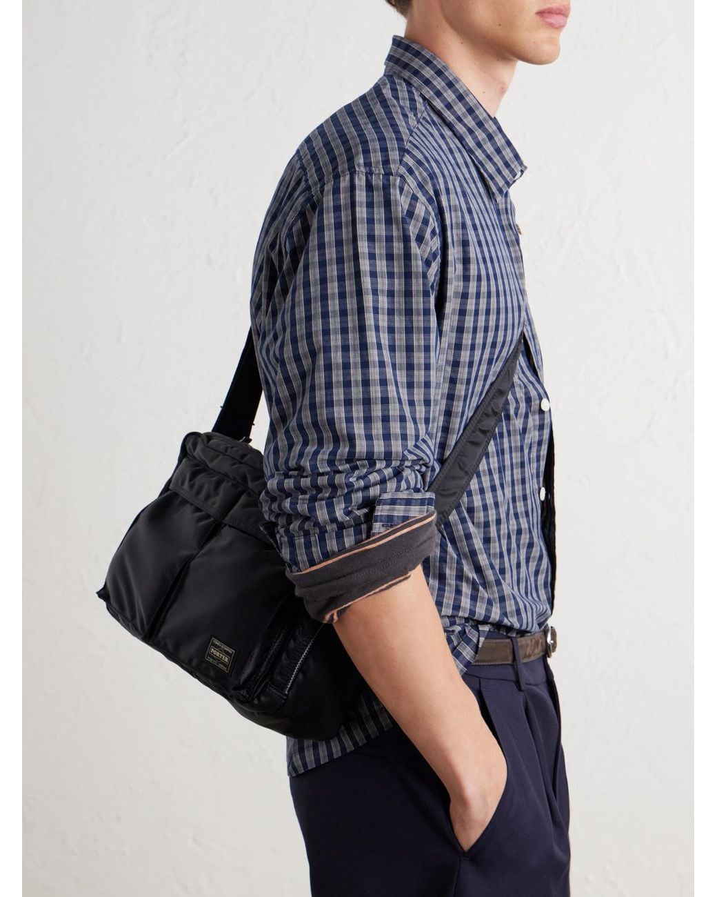 Porter-Yoshida and Co Black Tanker Sling Twill Messenger Bag for men