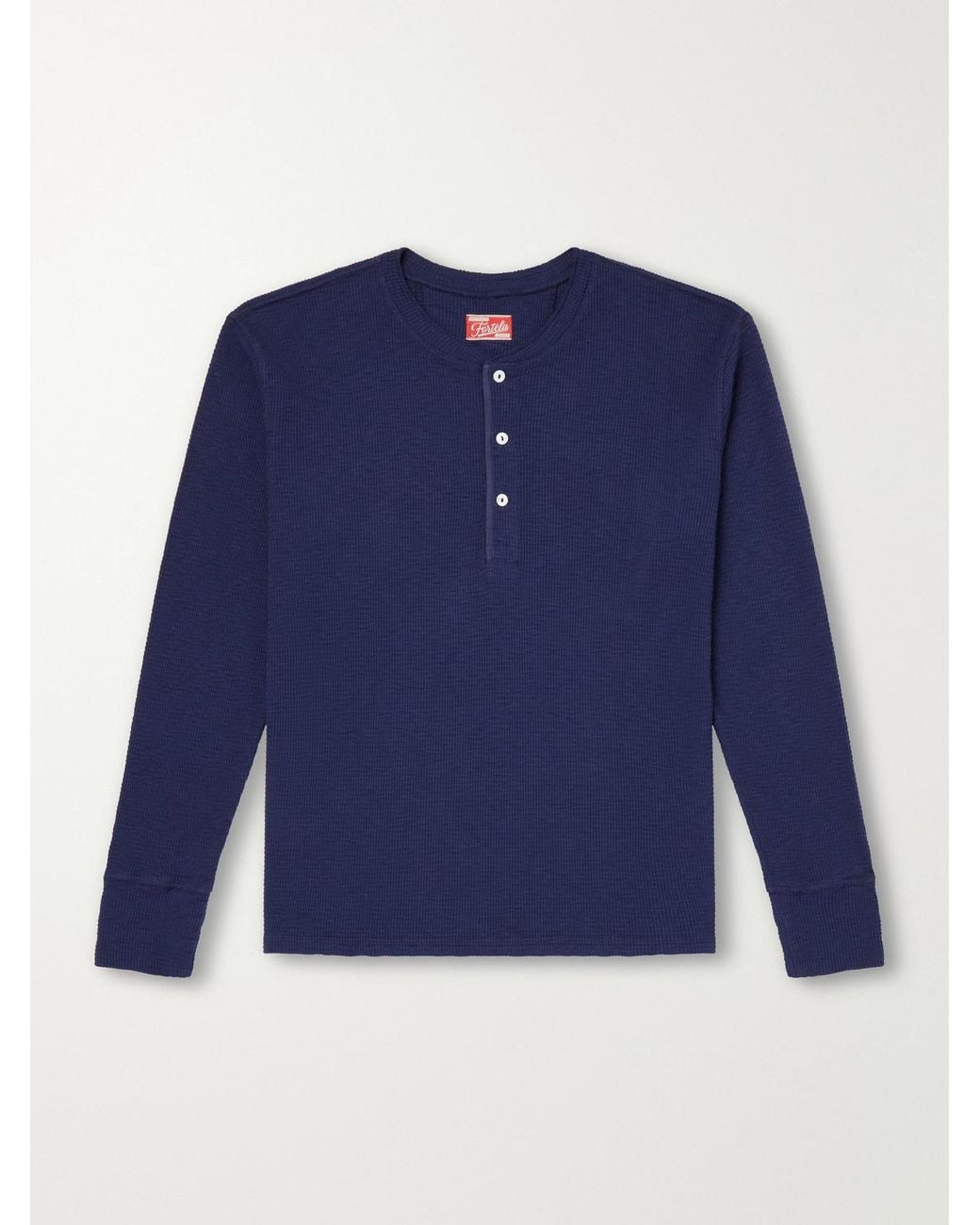 Fortela Blue Amish Waffle-Knit Cotton-Jersey Henley T-Shirt for men