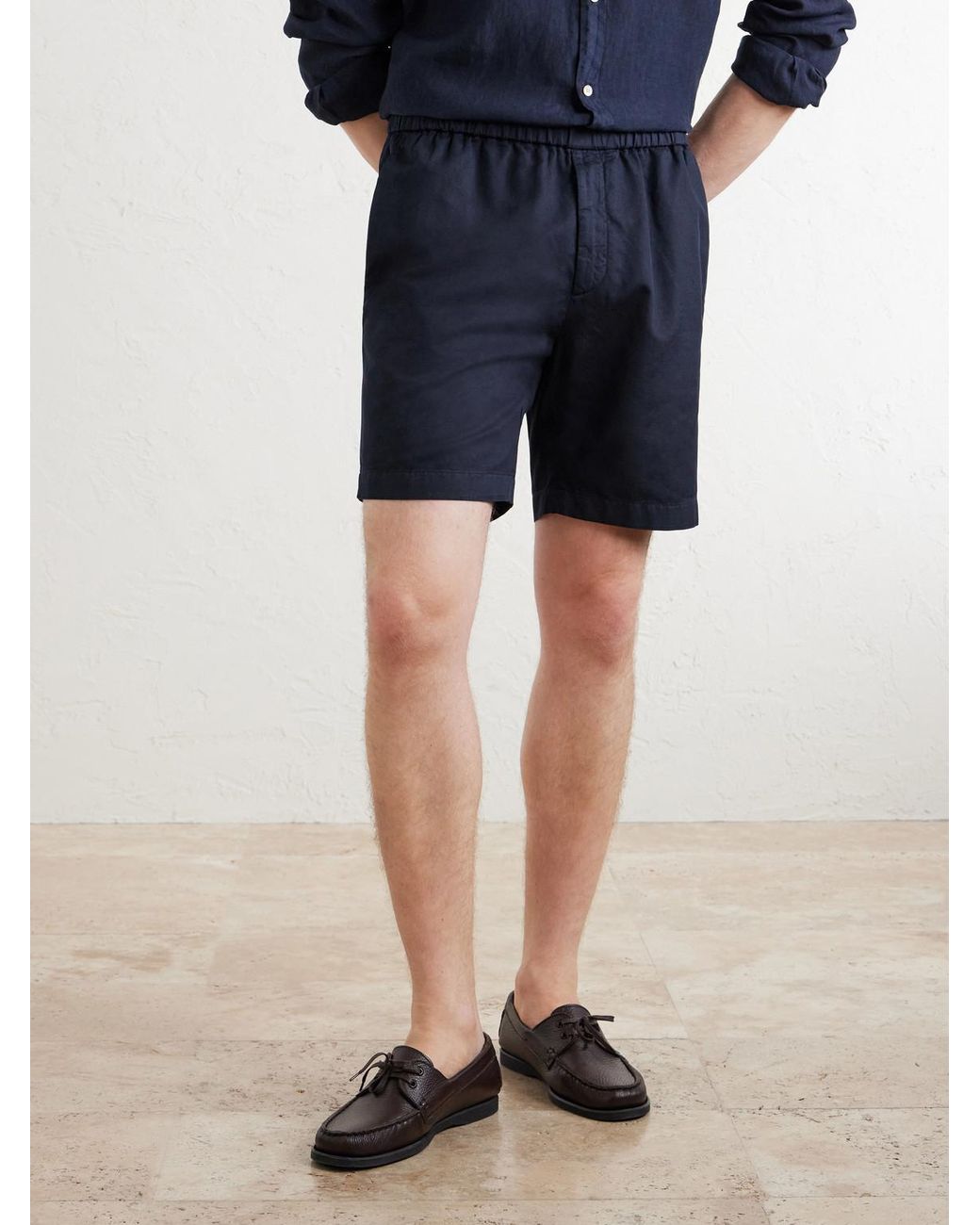 Boglioli Blue Straight-Leg Stretch Cotton And Linen-Blend Shorts for men