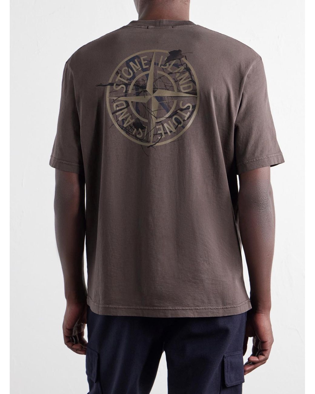Stone Island Brown Garment-Dyed Printed Organic Cotton-Jersey T-Shirt for men