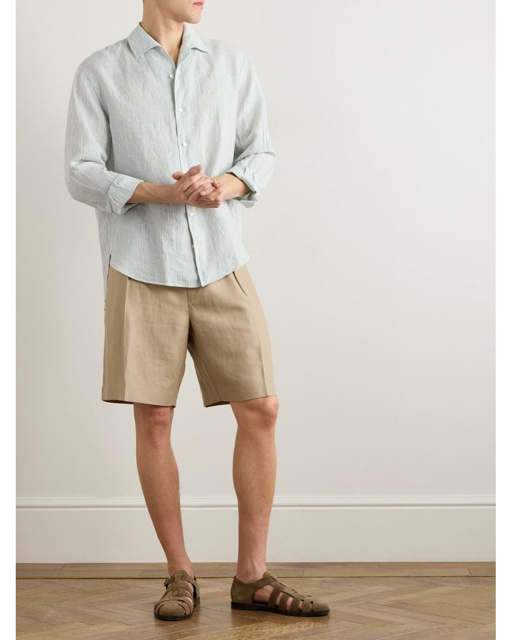 Loro Piana White Raffaele Striped Linen Shirt for men