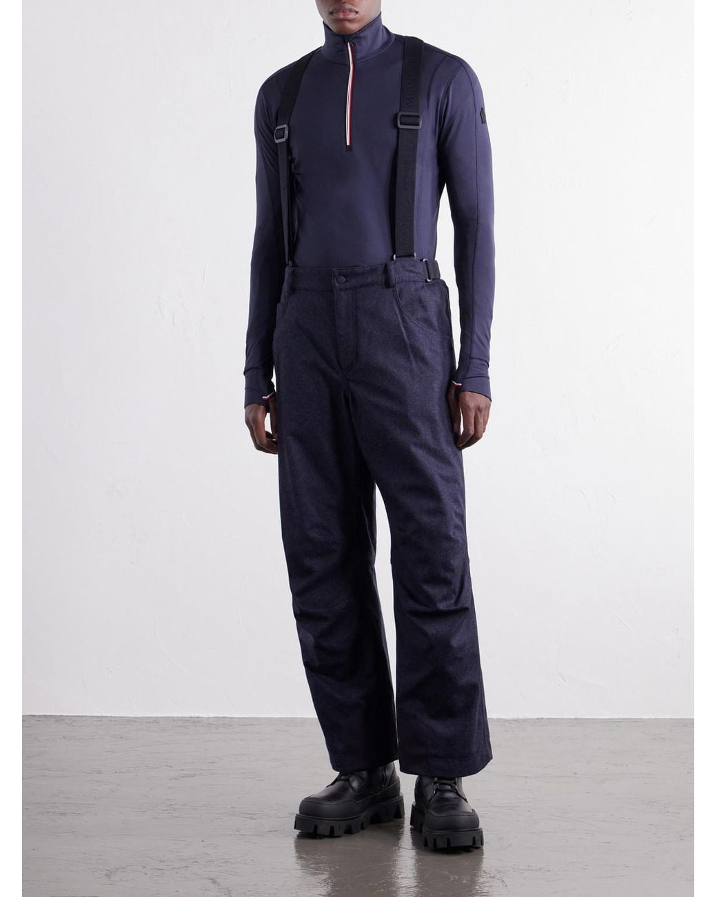 Moncler Blue Straight-Leg Padded Webbing-Trimmed Virgin Wool-Denim Ski Salopettes for men