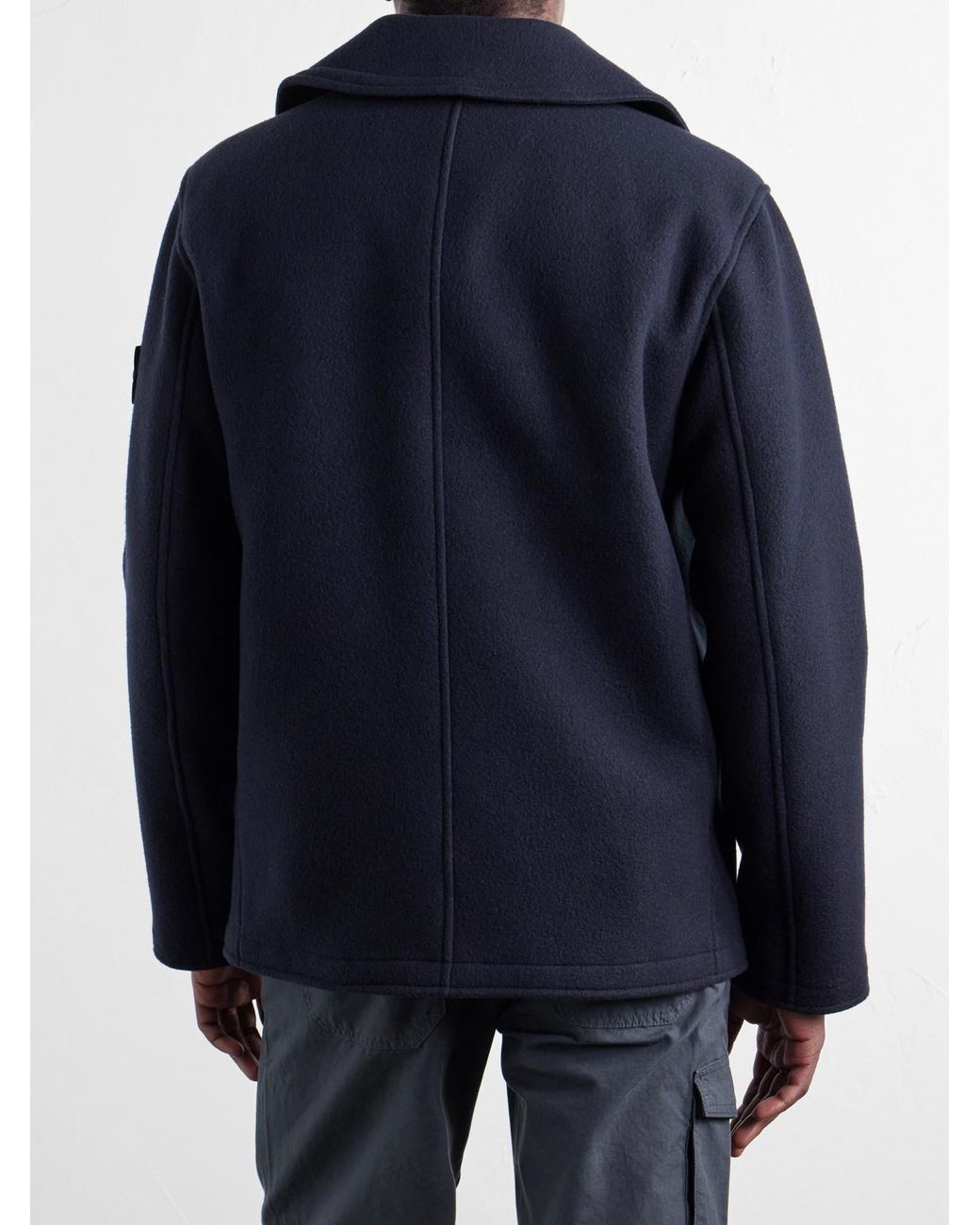 Stone Island Blue Double-Breasted Melton Wool And Cashmere-Blend Twill Coat for men