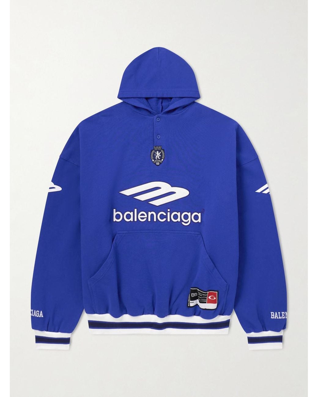 Balenciaga Blue Logo-Embroidered Cotton-Jersey Hoodie for men