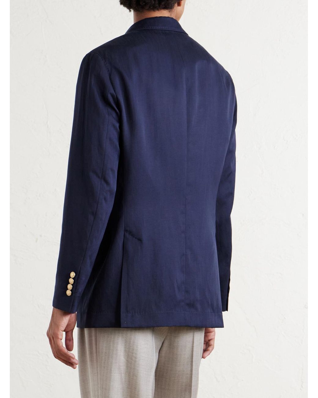 Brunello Cucinelli Blue Double-breasted Silk And Linen-blend Blazer for men