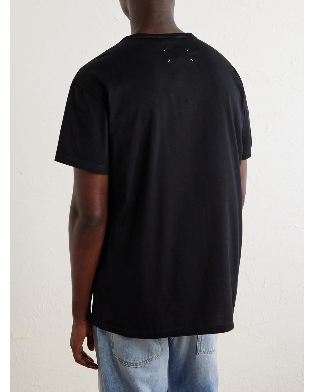 Maison Margiela Blue Logo-Embroidered Cotton-Jersey T-Shirt for men