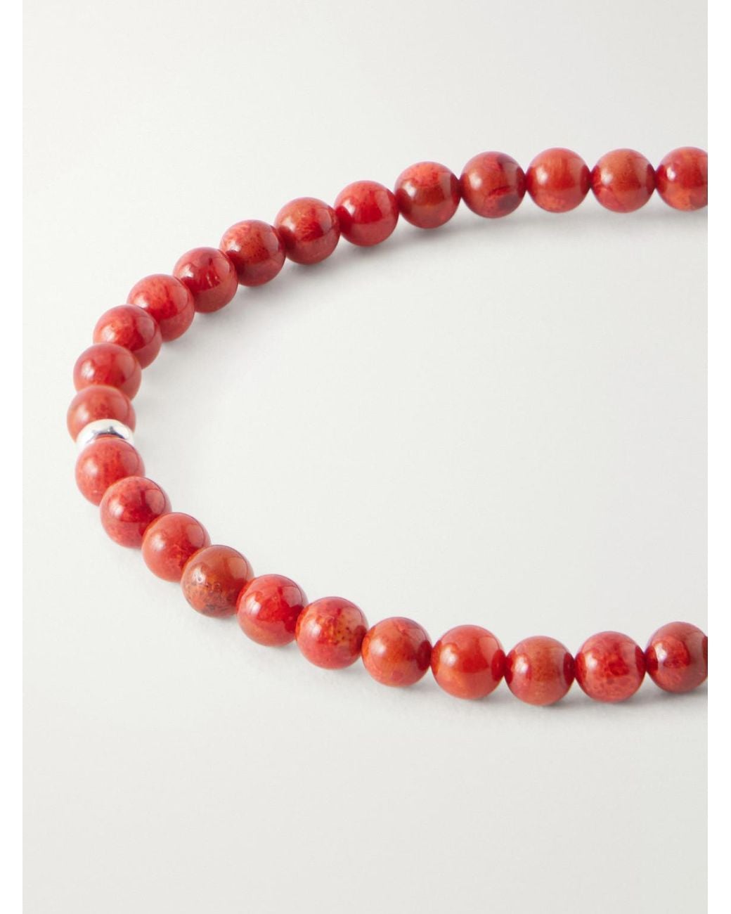 Mikia Red Circle4 Sterling And Coral Beaded Bracelet for men