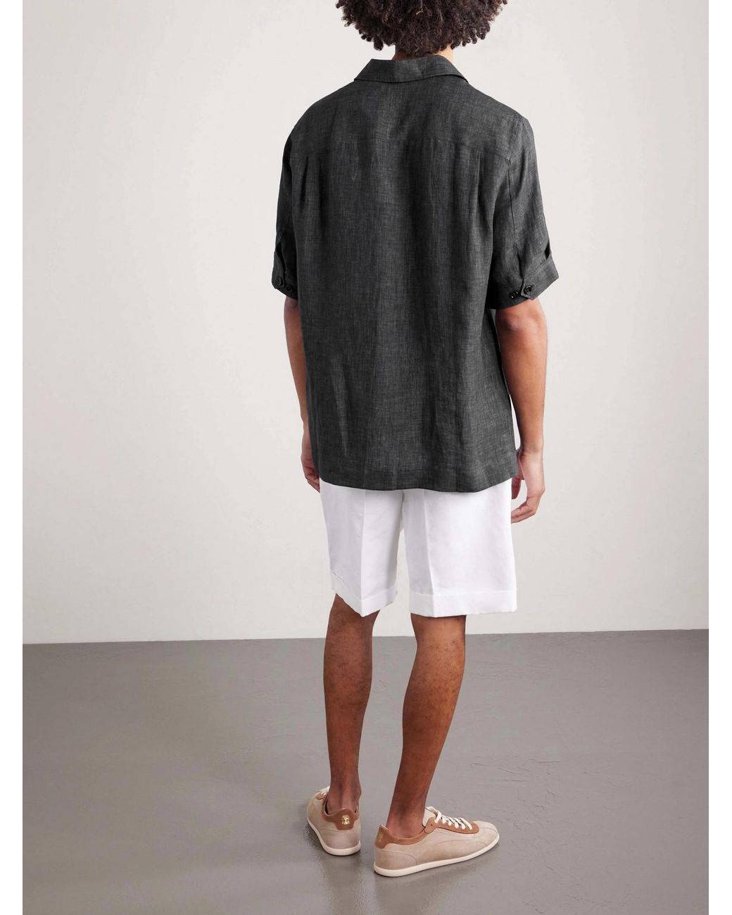 Brunello Cucinelli Black Camp-collar Linen Shirt for men