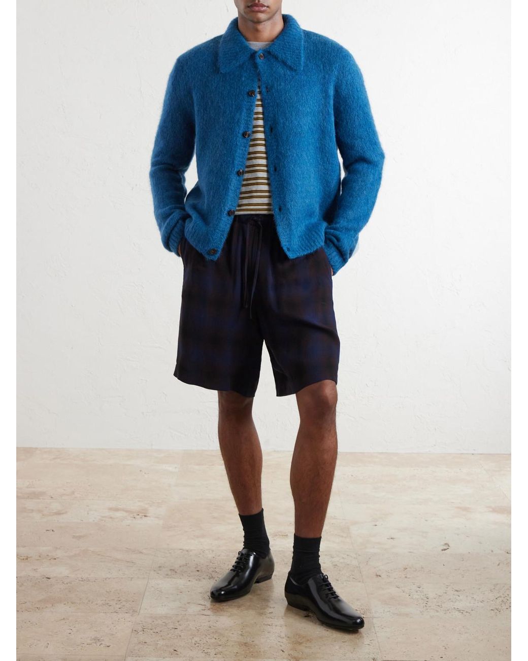 Dries Van Noten Blue Mora Cropped Alpaca-Blend Cardigan for men
