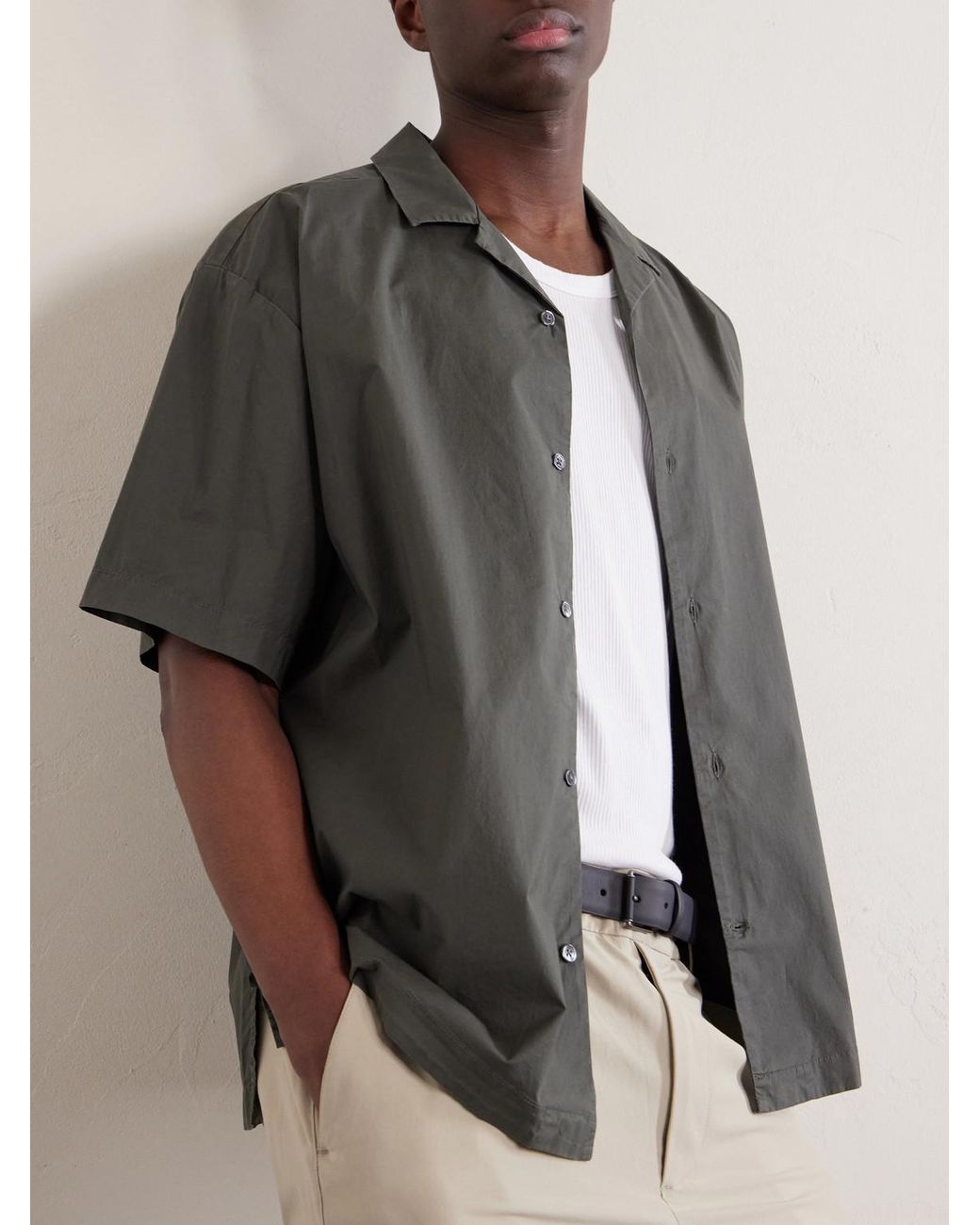 James Perse Gray Camp-Collar Cotton-Blend Poplin Shirt for men