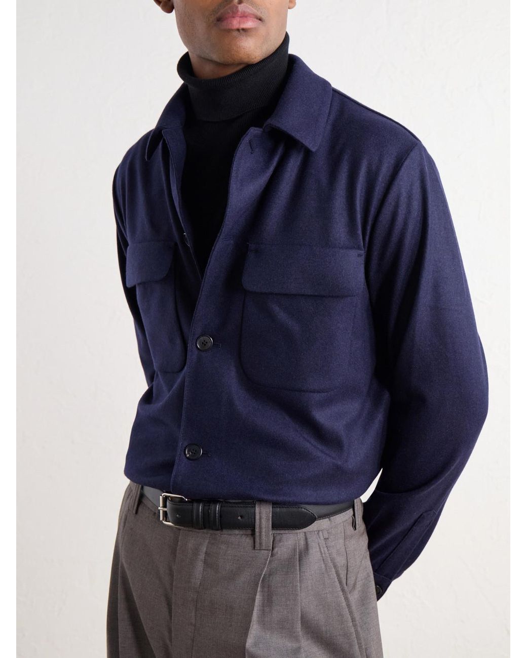 Slowear Blue Incotex Cashmere-Felt Overshirt for men