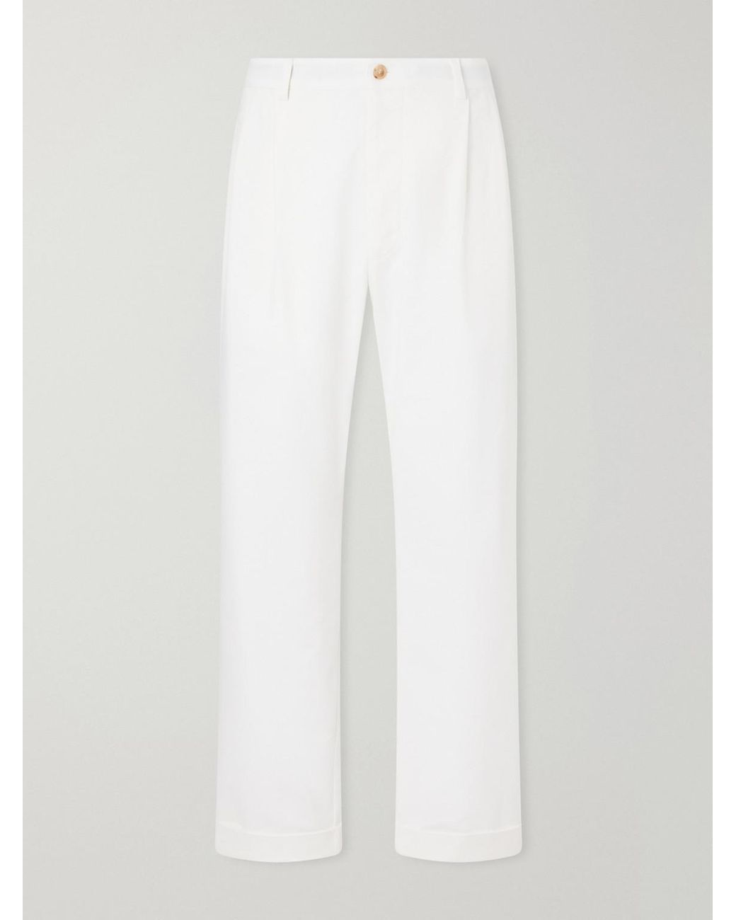 Ghiaia White Marinaio Straight-Leg Pleated Cotton-Twill Trousers for men