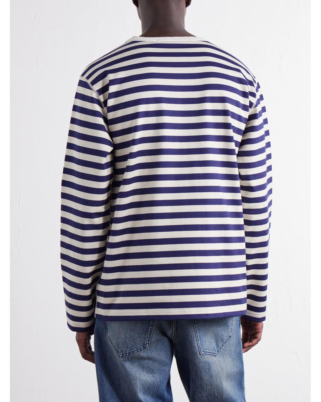Junya Watanabe Blue Striped Cotton-Jersey T-Shirt for men
