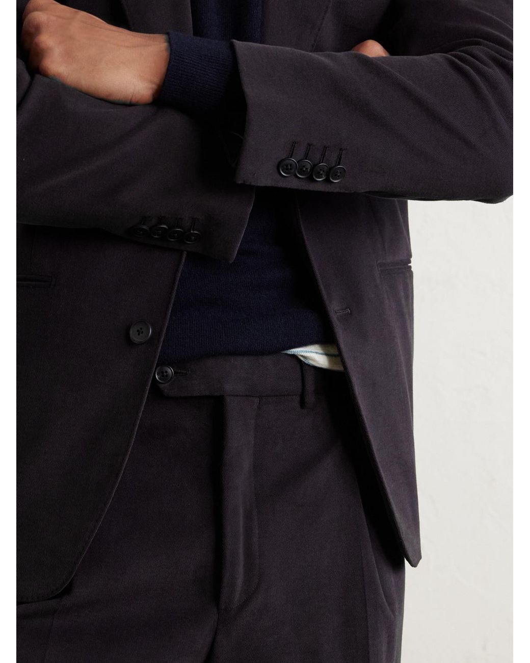 Saman Amel Black Amo Straight-Leg Brushed Cotton-Blend Twill Sui Trousers for men
