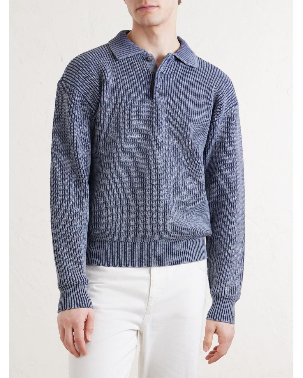 Aimé Leon Dore Blue Knitted Cotton-Blend Polo Sweater for men