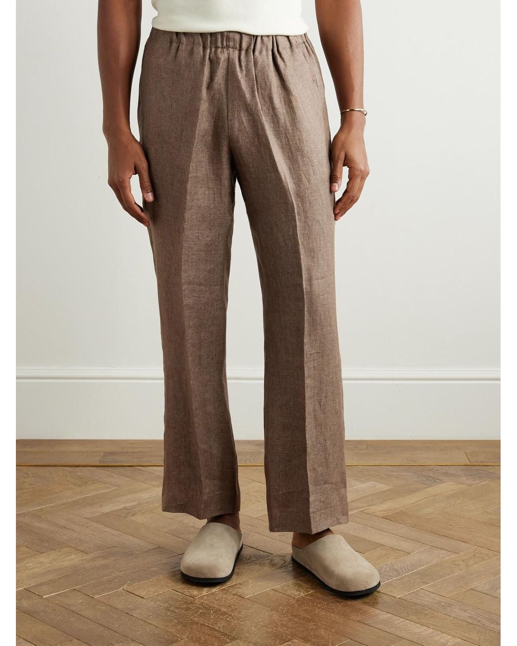 Piacenza 1733 Brown Straight-Leg Linen Trousers for men