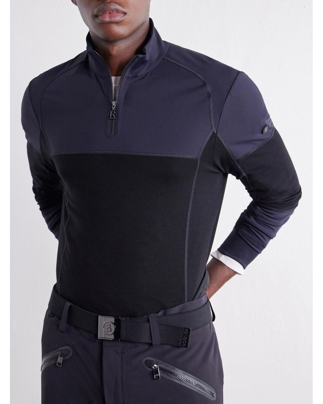 Bogner Blue Marino Panelled Stretch-Jersey Half-Zip Ski Mid-Layer for men