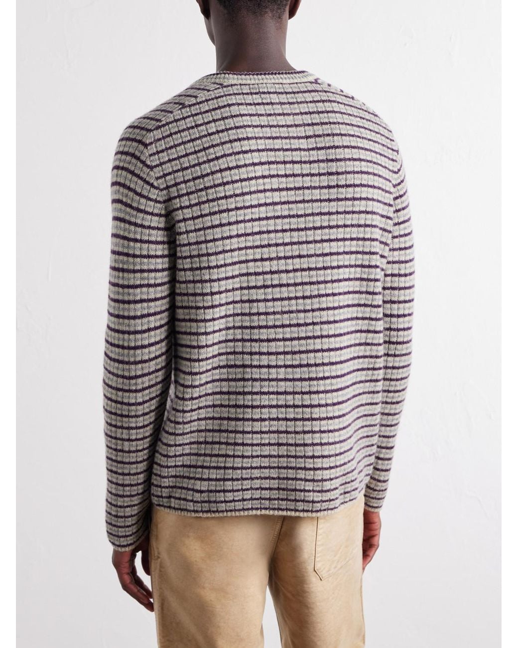 Auralee Gray Striped Ribbed Wool And Cashmere-Blend Sweater for men