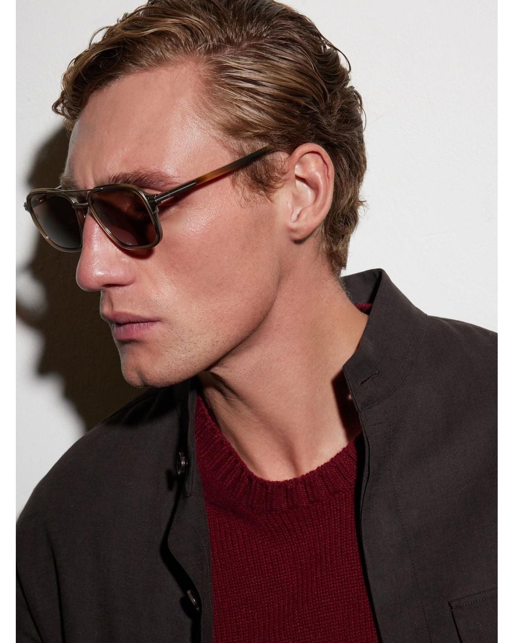 Zegna Natural Aviator-Style Acetate And Titanium Sunglasses for men