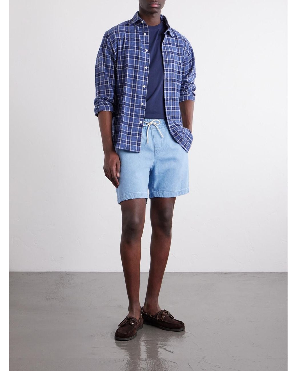 Portuguese Flannel Blue Straight-leg Denim Drawstring Shorts for men