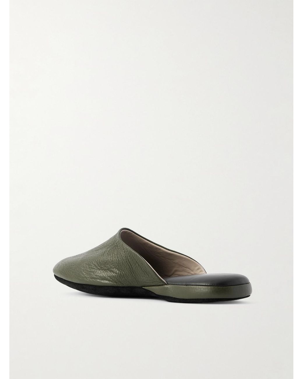 Charvet Green Leather Slippers for men