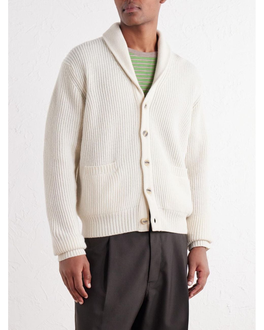 Altea Natural Ribbed Virgin Wool Cardigan for men