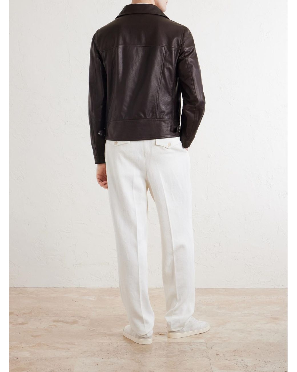 Brunello Cucinelli Black Leather Jacket for men