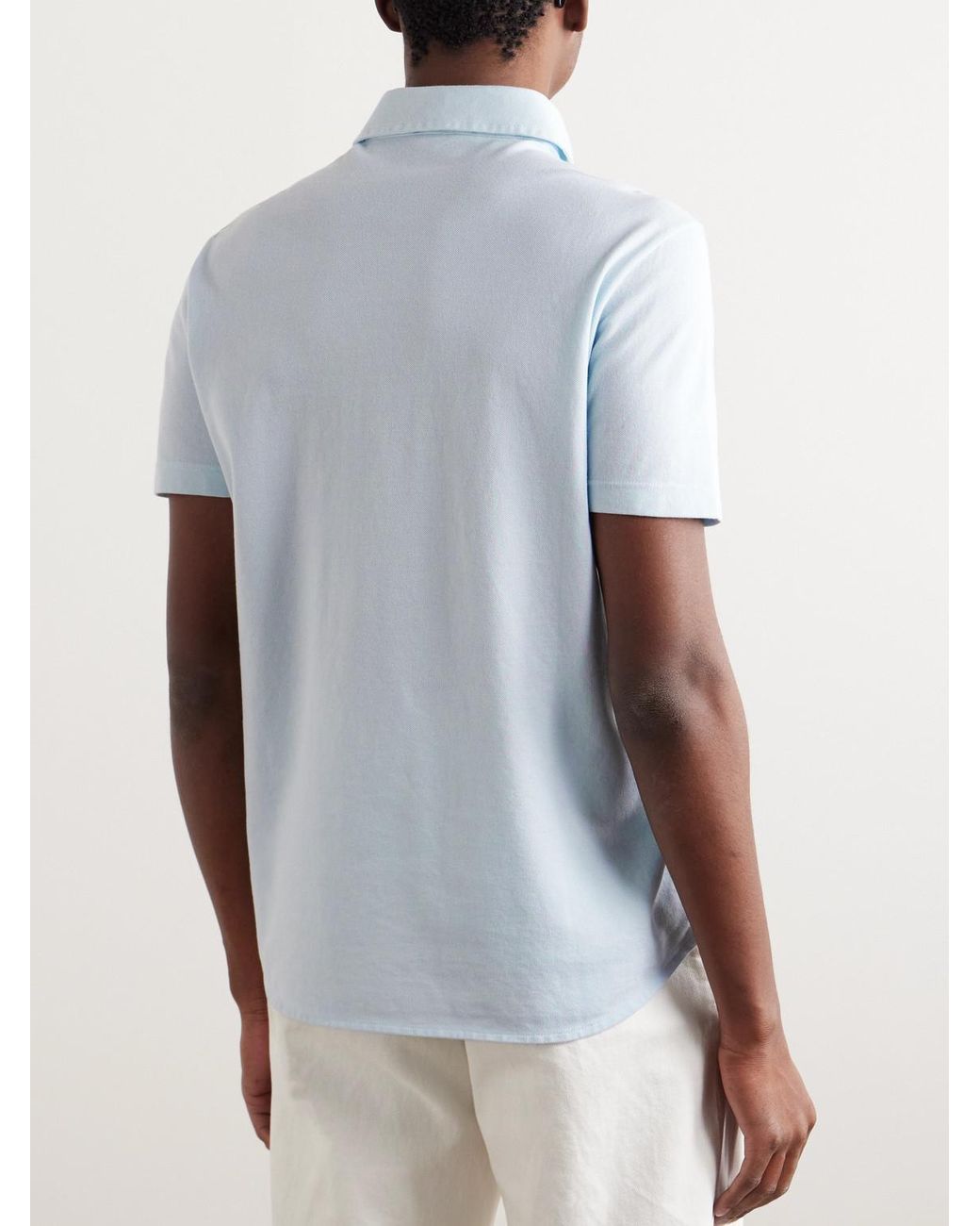 Loro Piana Blue Cotton-Piqué Polo Shirt for men