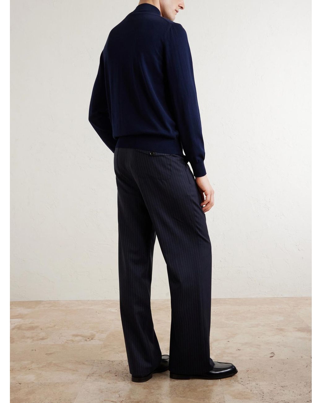 Canali Blue Cotton Half-Zip Sweater for men