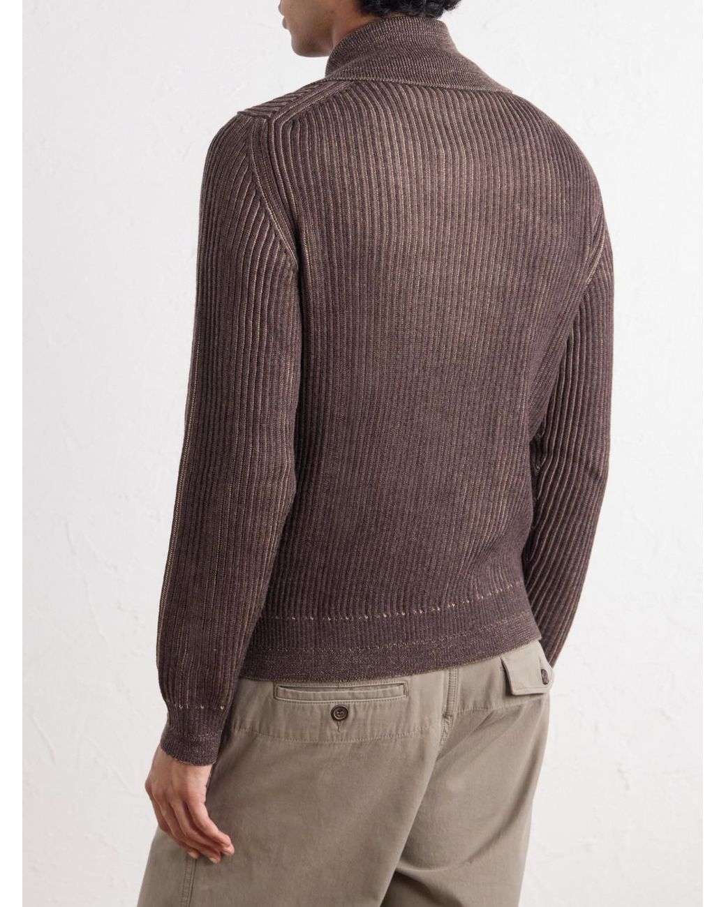 Slowear Brown Turtleneck Ribbed Virgin Wool Sweater for men