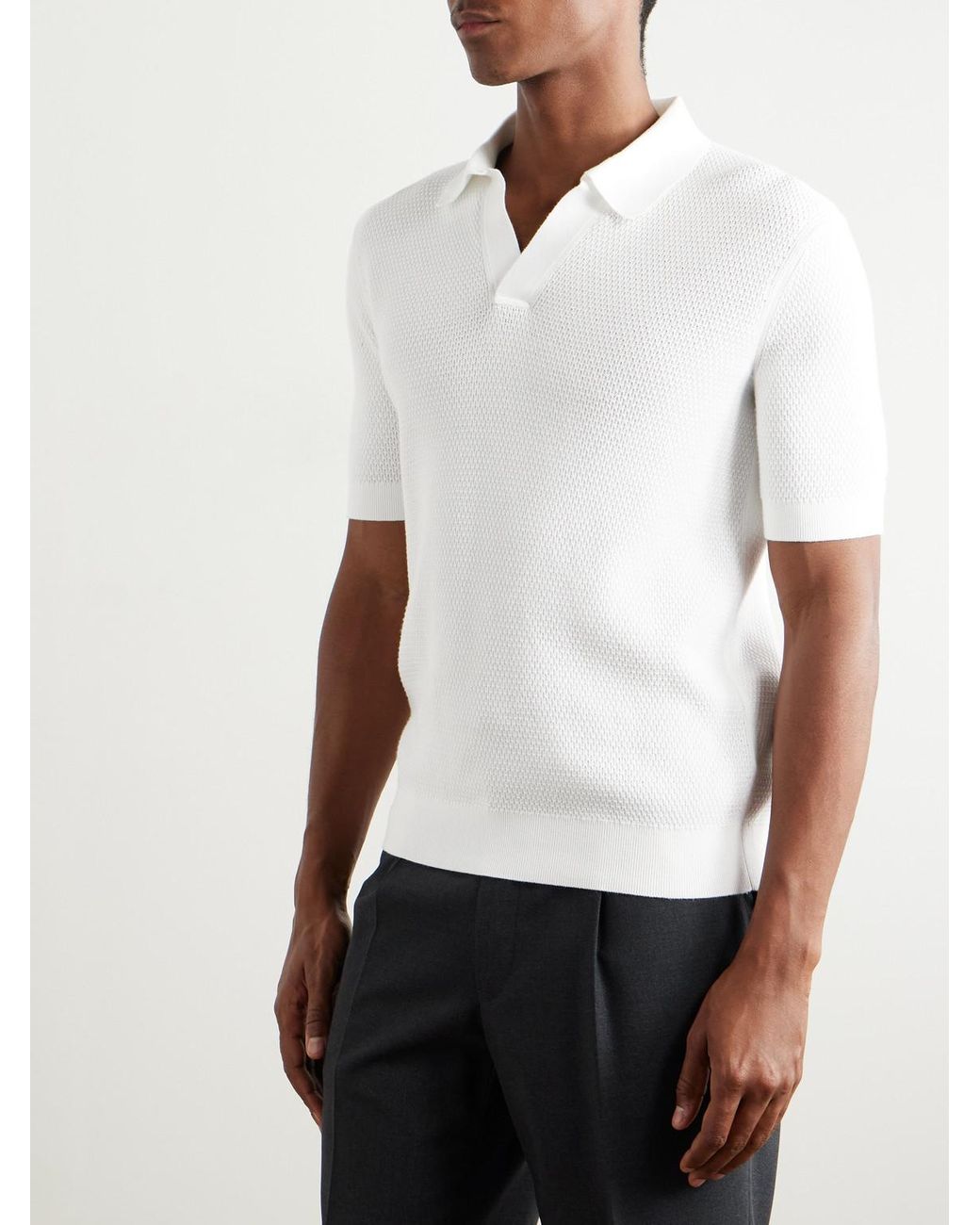 Zegna White Slim-Fit Cotton-Piqué Polo Shirt for men