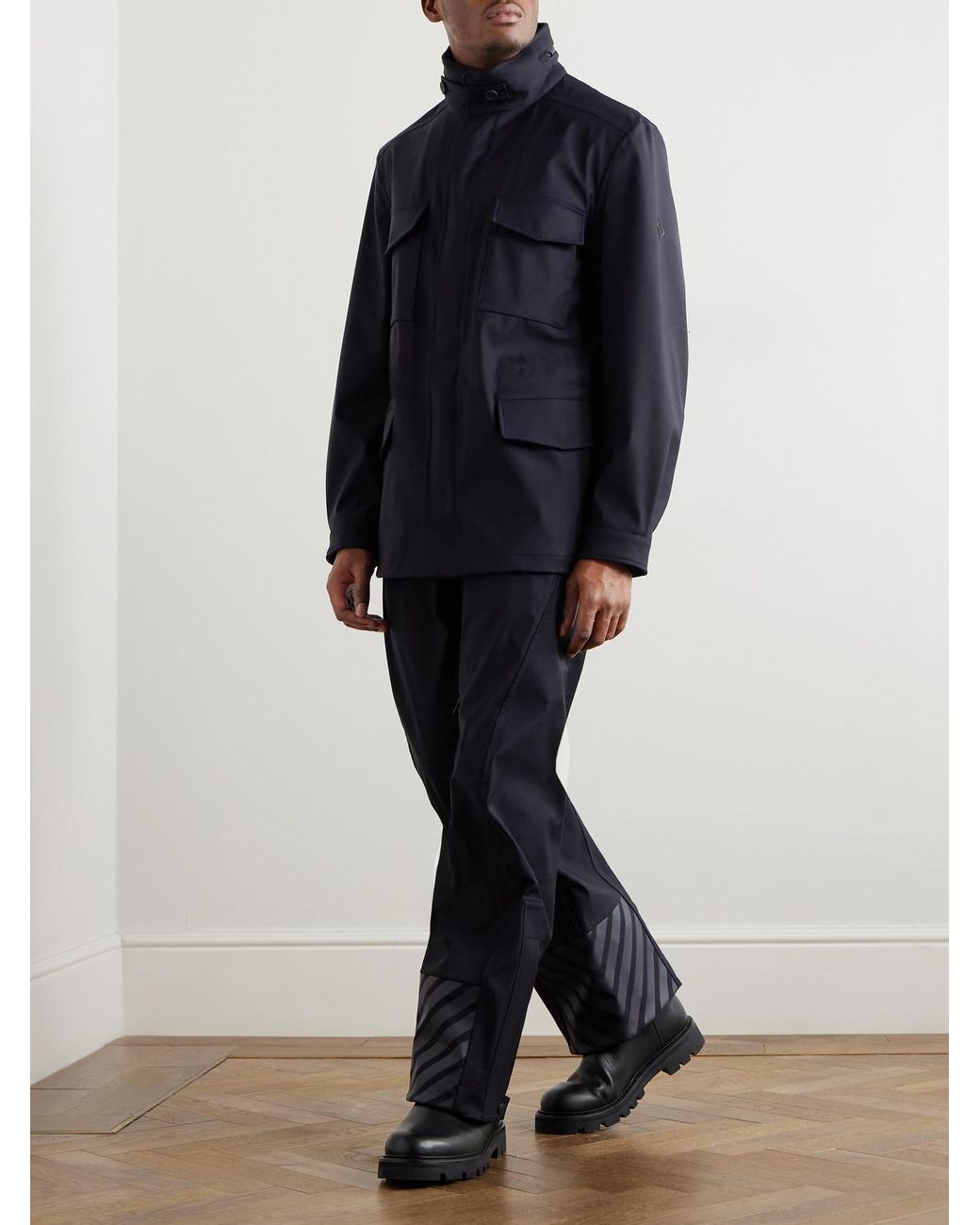 Loro Piana Blue Traveller Logo-appliquéd Bristol Clima System 3l Wool-blend Hooded Field Jacket for men