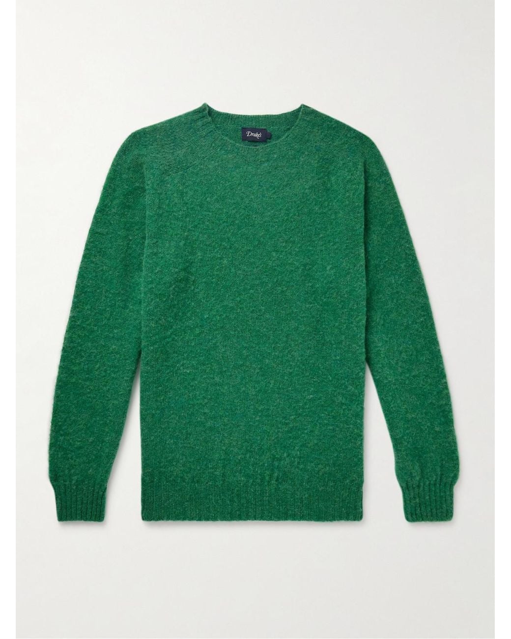 Drake's Green Brushed Shetland Wool Sweater for men