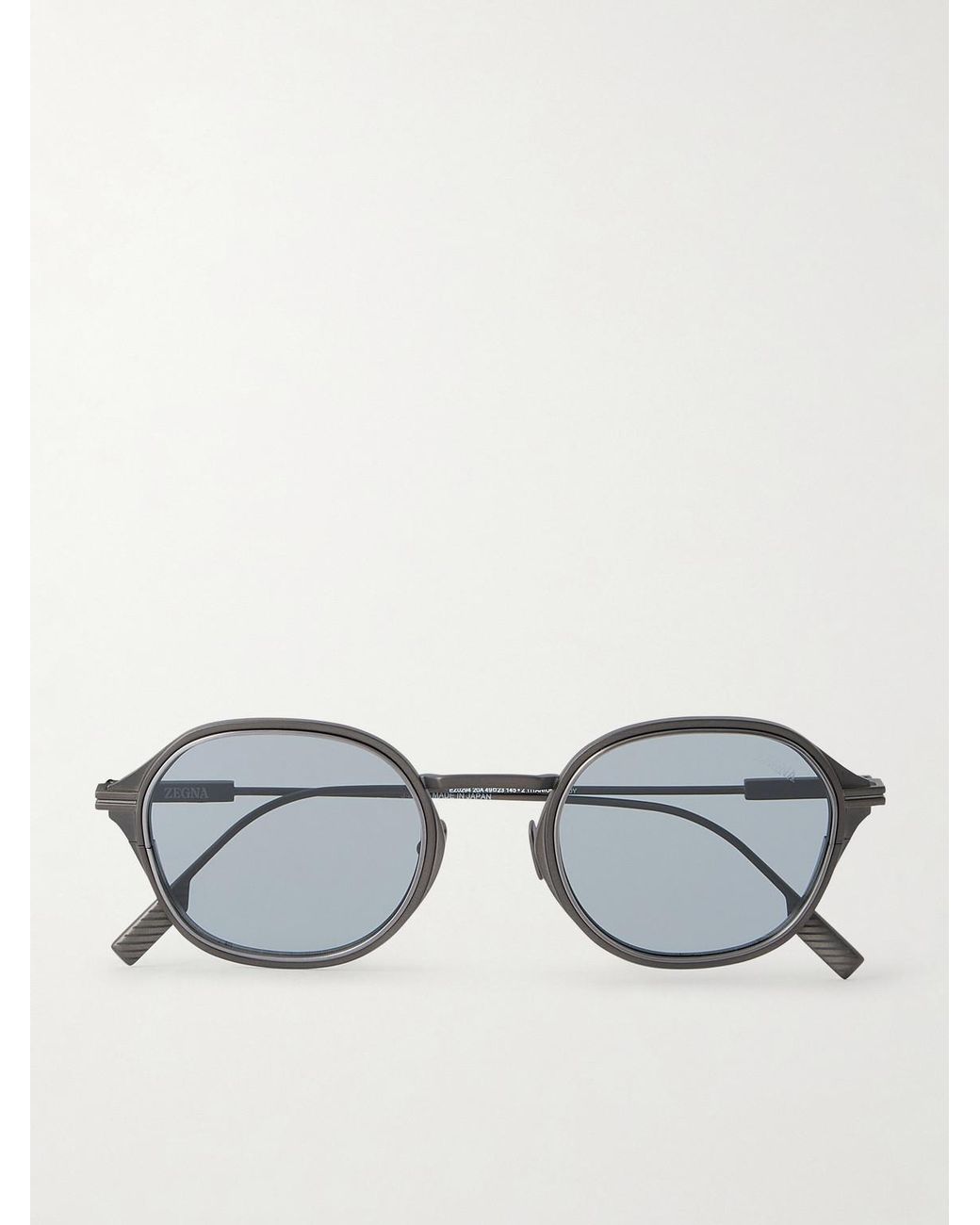 Zegna Metallic Round-Frame Titanium Sunglasses for men