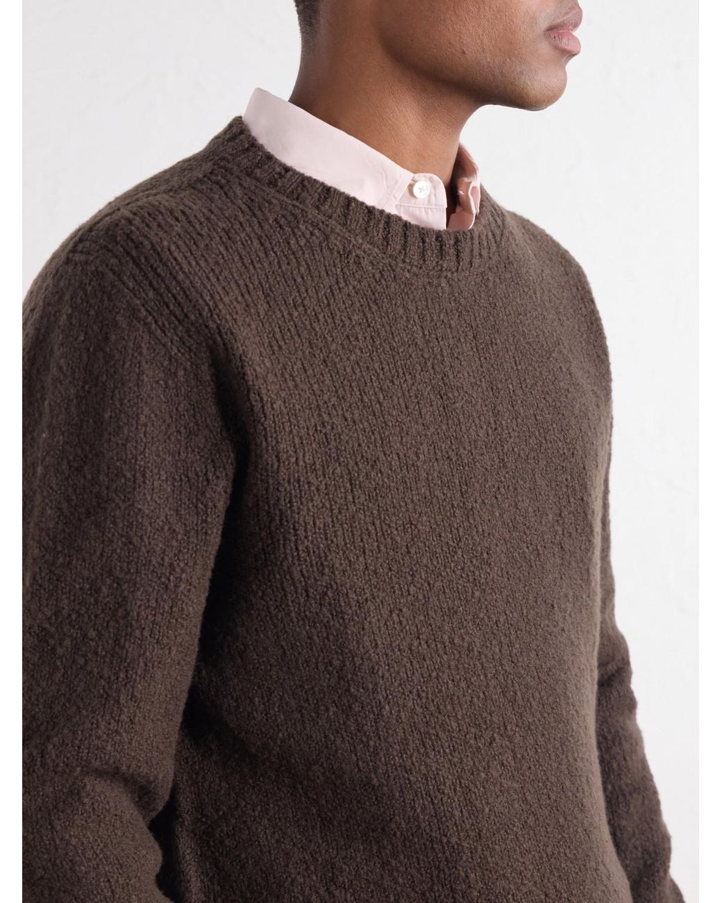 De Bonne Facture Brown Ribbed Wool Sweater for men